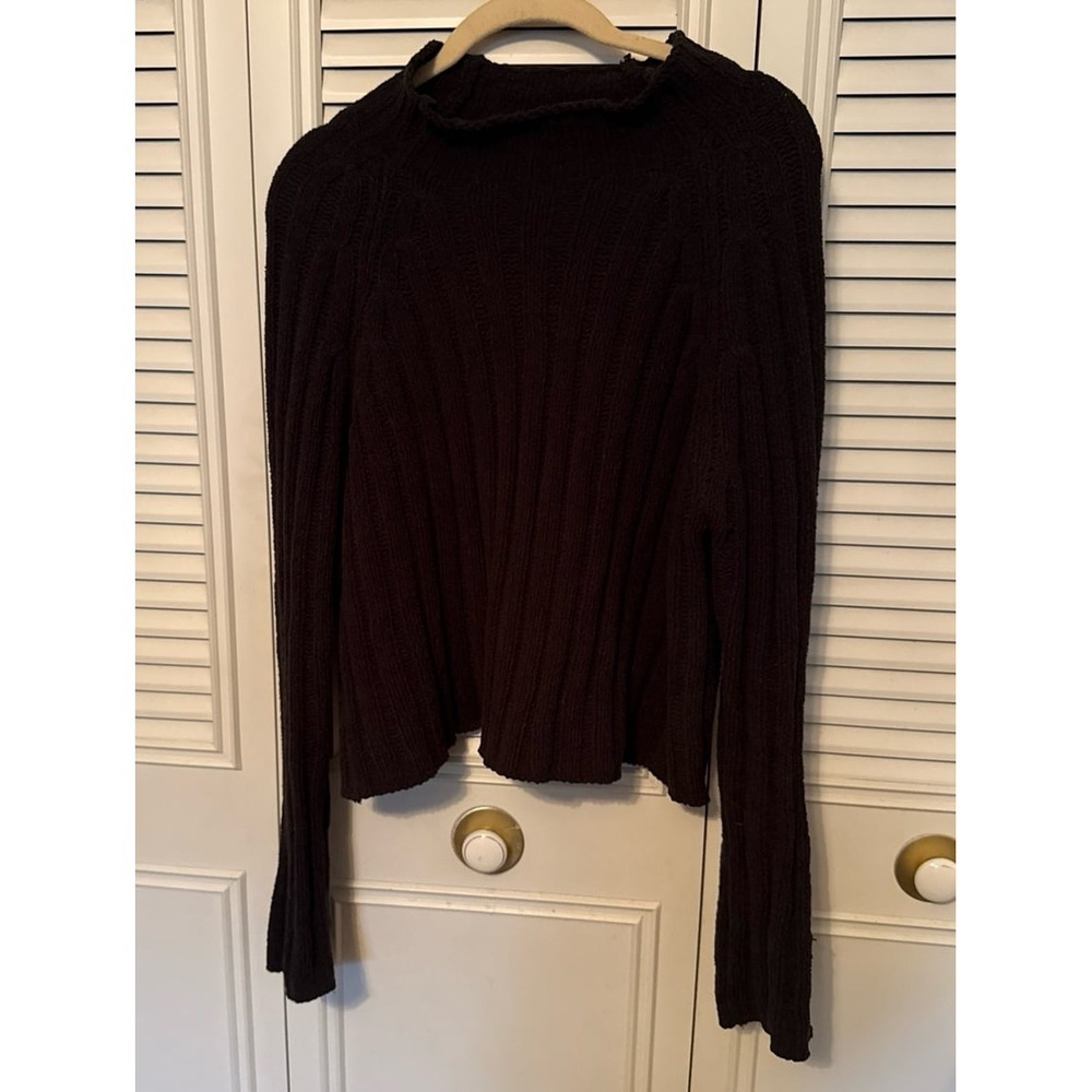 American Eagle Black Chenille Mock Neck Ribbed Sweater Womens Small
